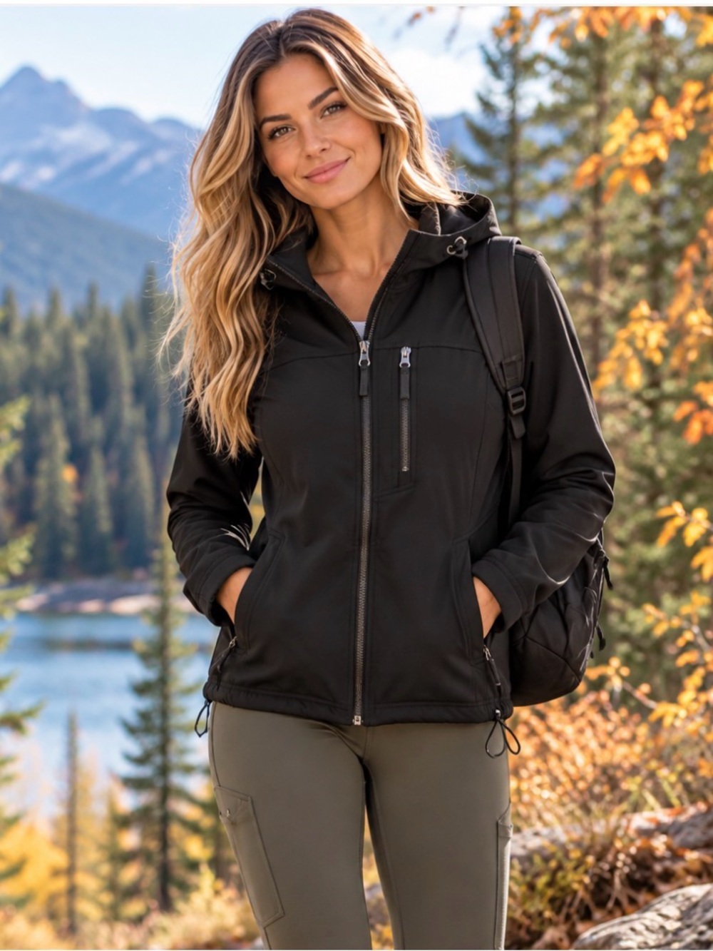 Athletic Works Black Softshell Hooded Jacket Size Small Hiking Outdoor Utility